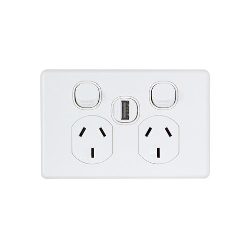 Clipsal Classic C2025USBC-WE Double Power Point  with USB 1.2A  WHITE